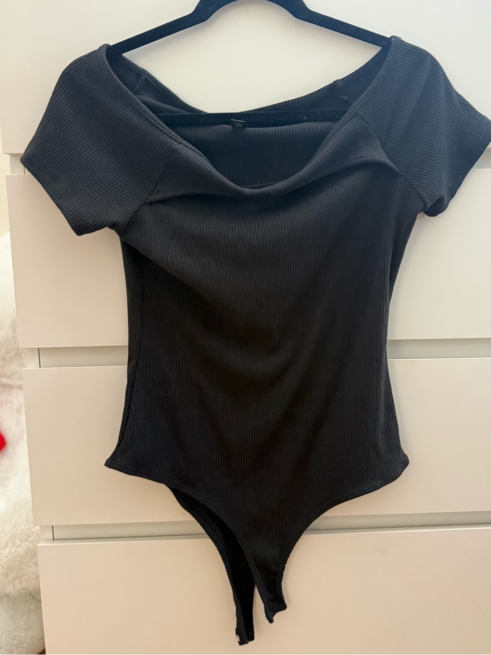 AQUA Black Ribbed Off-Shoulder Bodysuit